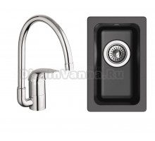 Комплект Мойка Rivelato Berkana BK-25 nero + Смеситель Grohe Euroeco 32752000