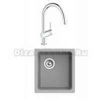 Комплект Мойка Rivelato Berkana BK-35 grigio metallizzato + Смеситель Grohe Minta 3291800E хром