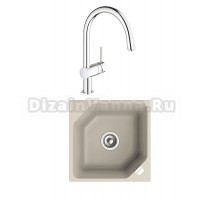 Комплект Мойка Rivelato Locus LS-50 beige scuro + Смеситель Grohe Minta 3291800E хром