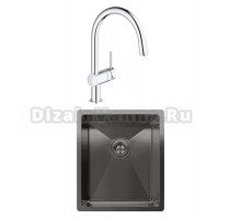 Комплект Мойка Rivelato Rinox 3844 UN PVD black + Смеситель Grohe Minta 3291800E хром