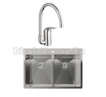 Комплект Мойка Rivelato Rinox 7450 2В нержавеющая сталь + Смеситель Grohe Euroeco 32752000