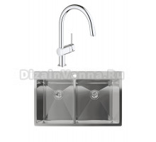 Комплект Мойка Rivelato Rinox 8050 B2 нержавеющая сталь + Смеситель Grohe Minta 3291800E хром