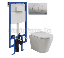Комплект Унитаз подвесной Ceramicanova Highlight Rimless CN1804 + Инсталляция STWORKI 510162 + Кнопка 230823 хром матовый