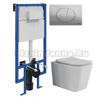 Комплект Унитаз подвесной Ceramicanova Cubic CN1806 + Инсталляция STWORKI 510162 + Кнопка 230823 хром матовый