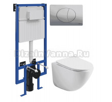 Комплект Унитаз подвесной Ceramicanova Mono CN1905 + Инсталляция STWORKI 510162 + Кнопка 230823 хром матовый
