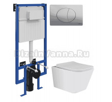 Комплект Унитаз подвесной Ceramicanova Metric Rimless CN3007 + Инсталляция STWORKI 510162 + Кнопка 230823 хром матовый