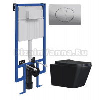 Комплект Унитаз подвесной Ceramicanova Metric CN3007MB + Инсталляция STWORKI 510162 + Кнопка 230823 хром матовый