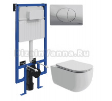 Комплект Унитаз подвесной Ceramicanova Noel CN3013 + Инсталляция STWORKI 510162 + Кнопка 230823 хром матовый