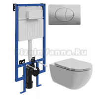 Комплект Унитаз подвесной Ceramicanova Long CN3015 + Инсталляция STWORKI 510162 + Кнопка 230823 хром матовый