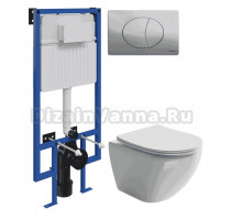 Комплект Унитаз подвесной Ceramicanova Metropol CN4002 + Инсталляция STWORKI 510162 + Кнопка 230823 хром матовый