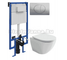 Комплект Унитаз подвесной Ceramicanova Metropol CN4002T + Инсталляция STWORKI 510162 + Кнопка 230823 хром матовый