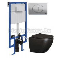 Комплект Унитаз подвесной Ceramicanova Metropol CN4002MB + Инсталляция STWORKI 510162 + Кнопка 230823 хром матовый