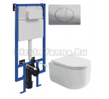Комплект Унитаз подвесной Ceramicanova Ulma Rimless CN4006 + Инсталляция STWORKI 510162 + Кнопка 230823 хром матовый