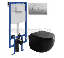 Комплект Унитаз подвесной Ceramicanova UP Rimless CN4007MB + Инсталляция STWORKI 510162 + Кнопка 230823 хром матовый