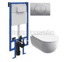 Комплект Унитаз подвесной Ceramicanova Modena Rimless CN6063 + Инсталляция STWORKI 510162 + Кнопка 230823 хром матовый