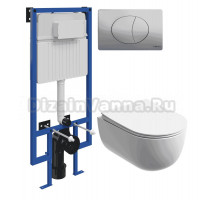 Комплект Унитаз подвесной Ceramicanova Modena Rimless CN6063MW + Инсталляция STWORKI 510162 + Кнопка 230823 хром матовый