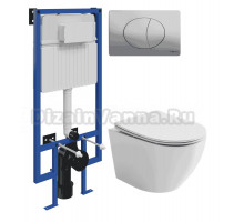 Комплект Унитаз подвесной Ceramicanova Uno Rimless CN11001 + Инсталляция STWORKI 510162 + Кнопка 230823 хром матовый