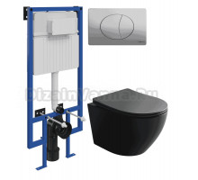 Комплект Унитаз подвесной Ceramicanova Uno Rimless CN11001MB + Инсталляция STWORKI 510162 + Кнопка 230823 хром матовый