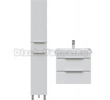 Тумба с раковиной STWORKI Копенгаген 60 белая, с раковиной STWORKI Moduo 60, шкафом пеналом STWORKI Копенгаген 32 L, белый (уценка: витрина, нет упаковки, нет крепления)