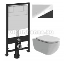 Комплект Унитаз подвесной Ceramicanova Long CN3015 + Инсталляция EWRIKA ProLT 0026-2020 + Кнопка 0041 хром