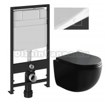 Комплект Унитаз подвесной Ceramicanova UP Rimless CN4007MB + Инсталляция EWRIKA ProLT 0026-2020 + Кнопка 0041 хром