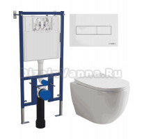 Комплект Унитаз подвесной Ceramicanova Mia Rimless CN1805 + Инсталляция DIWO 4501 + Кнопка 7320 белая