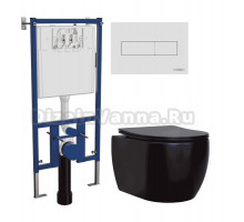 Комплект Унитаз подвесной Ceramicanova Play CN3001MB + Инсталляция DIWO 4501 + Кнопка 7320 белая