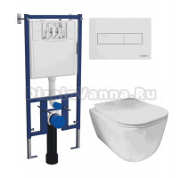 Комплект Унитаз подвесной Ceramicanova New Day CN3005 + Инсталляция DIWO 4501 + Кнопка 7320 белая