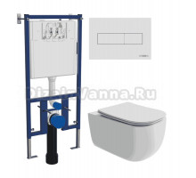 Комплект Унитаз подвесной Ceramicanova Noel CN3013 + Инсталляция DIWO 4501 + Кнопка 7320 белая