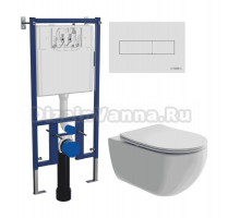 Комплект Унитаз подвесной Ceramicanova Long CN3015 + Инсталляция DIWO 4501 + Кнопка 7320 белая