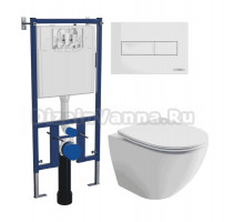 Комплект Унитаз подвесной Ceramicanova Metropol CN4002T + Инсталляция DIWO 4501 + Кнопка 7320 белая