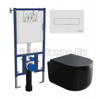 Комплект Унитаз подвесной Ceramicanova Ulma Rimless CN4006MB + Инсталляция DIWO 4501 + Кнопка 7320 белая