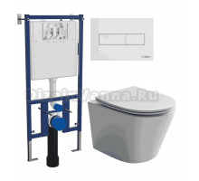 Комплект Унитаз подвесной Ceramicanova Balearica Rimless CN6000MW + Инсталляция DIWO 4501 + Кнопка 7320 белая