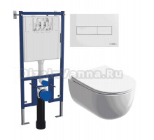 Комплект Унитаз подвесной Ceramicanova Modena Rimless CN6063 + Инсталляция DIWO 4501 + Кнопка 7320 белая