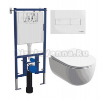Комплект Унитаз подвесной Ceramicanova Modena Rimless CN6063MW + Инсталляция DIWO 4501 + Кнопка 7320 белая