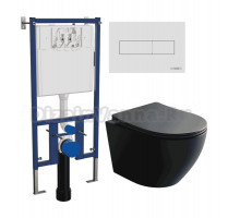 Комплект Унитаз подвесной Ceramicanova Uno Rimless CN11001MB + Инсталляция DIWO 4501 + Кнопка 7320 белая