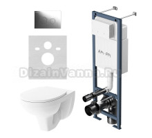 Комплект Унитаз подвесной Damixa Jupiter DX77C1738SC с микролифтом + Инсталляция AM.PM ErgoFit I012711.0151 с кнопкой ErgoFit L хром глянец