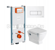 Комплект Унитаз подвесной Santek Нео 1WH302423 + Инсталляция VitrA V-Fix Core 732-5800-01PV + Кнопка Root Square 740-2300 белая глянцевая