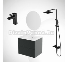 Комплект IDDIS 5в1: тумба подвесная с умывальником Bild 60 см + зеркало с термообогревом Bild + душевая система Bild + смеситель для умывальника Bild
