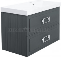 Тумба с раковиной La Fenice Cubo Twin 90 R подвесная, grigio, ручки белые, раковина Cubo 90 R