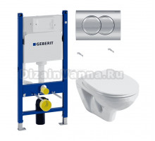 Комплект Унитаз подвесной Santek Бореаль 1WH301977 + Инсталляция Geberit Duofix Delta 458.149.21.1 с кнопкой смыва, хром