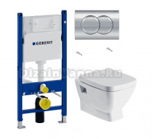 Комплект Унитаз подвесной Santek Нео 1WH302423 + Инсталляция Geberit Duofix Delta 458.149.21.1 с кнопкой смыва, хром