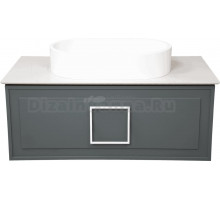 Тумба с раковиной La Fenice Cubo 90 подвесная, grigio, ручка белая, столешница белый мрамор, раковина белая матовая