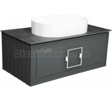 Тумба с раковиной La Fenice Cubo 90 подвесная, grigio, ручка белая, столешница черный мрамор, раковина белая матовая