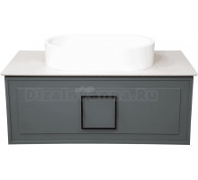 Тумба с раковиной La Fenice Cubo 90 подвесная, grigio, ручка черная, столешница белый мрамор, раковина белая матовая
