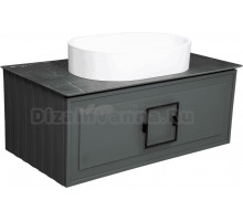 Тумба с раковиной La Fenice Cubo 90 подвесная, grigio, ручка черная, столешница черный мрамор, раковина белая матовая