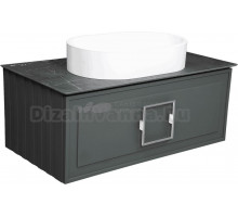 Тумба с раковиной La Fenice Cubo 90 подвесная, grigio, ручка хром, столешница черный мрамор, раковина белая матовая