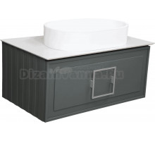 Тумба с раковиной La Fenice Cubo 80 подвесная, grigio, ручка хром, столешница белый мрамор, раковина белая матовая
