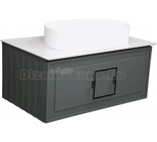 Тумба с раковиной La Fenice Cubo 80 подвесная, grigio, ручка черная, столешница белый мрамор, раковина белая матовая