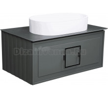 Тумба с раковиной La Fenice Cubo 80 подвесная, grigio, ручка черная, столешница черный мрамор, раковина белая матовая